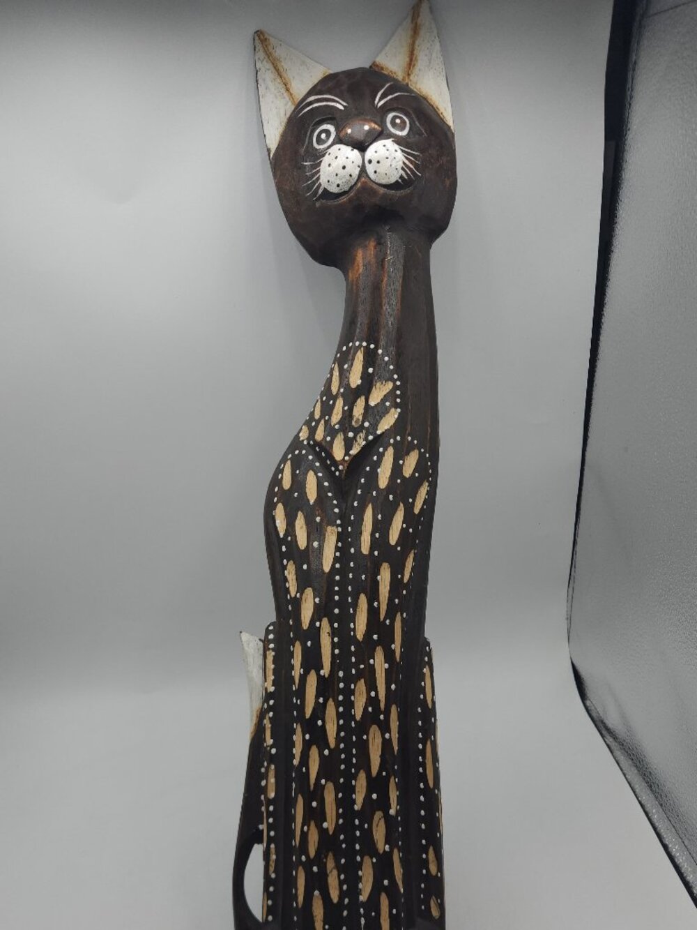 Large Wood Carved Cat Figurine and Hand Painted 23.5" Tall Punta Cana